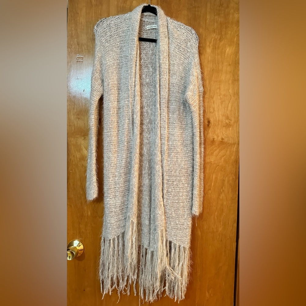 Abercrombie Fringe Furry/Fuzzy Grey Duster Cardigan